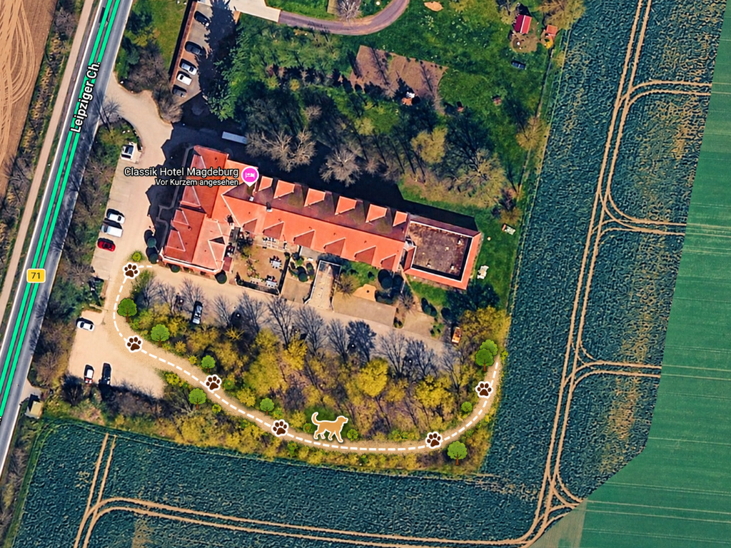 Landkarte mit eingezeichneter Gassi-Runde