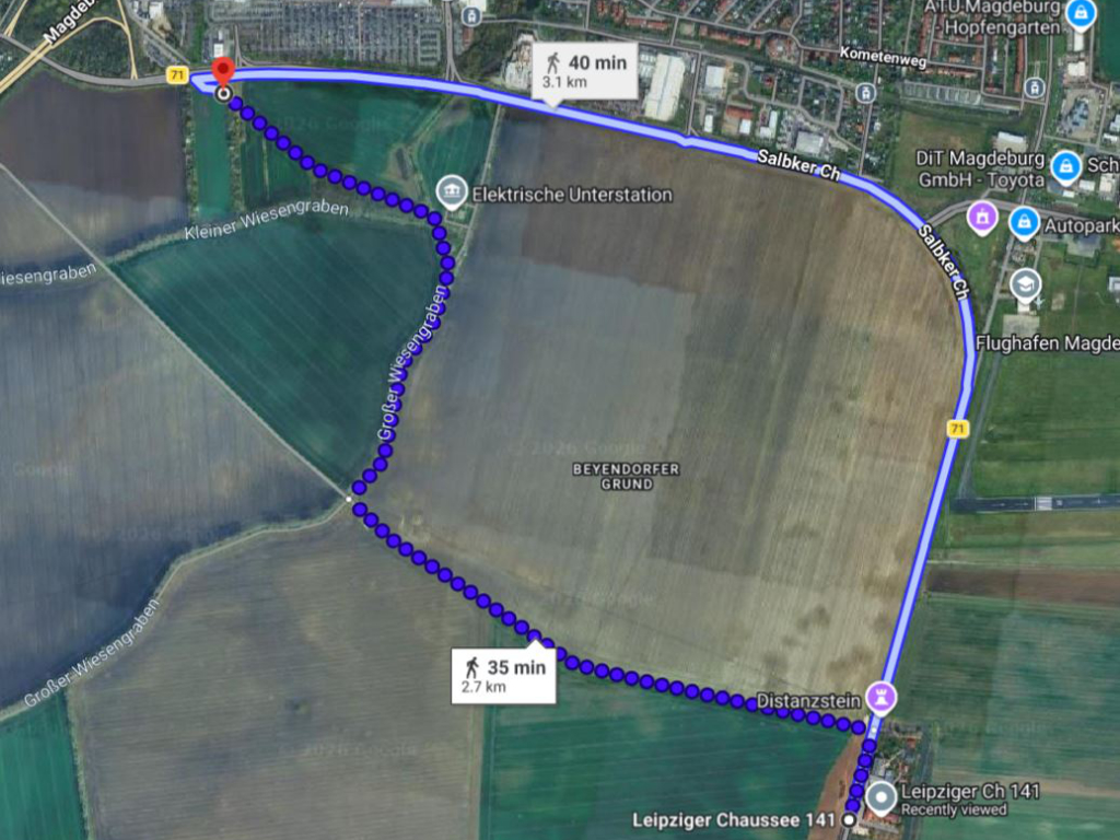 Landkarte mit eingezeichneter Gassi-Runde